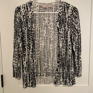 LOFT button up cardigan, M, black pattern with light green